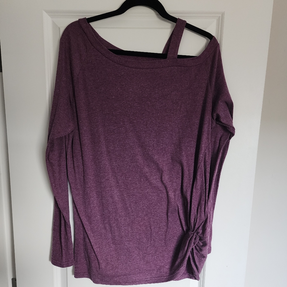 AELSON Women's Cold Shoulder Long Sleeve Shirts Front Twist Knot Tunic Size XXL